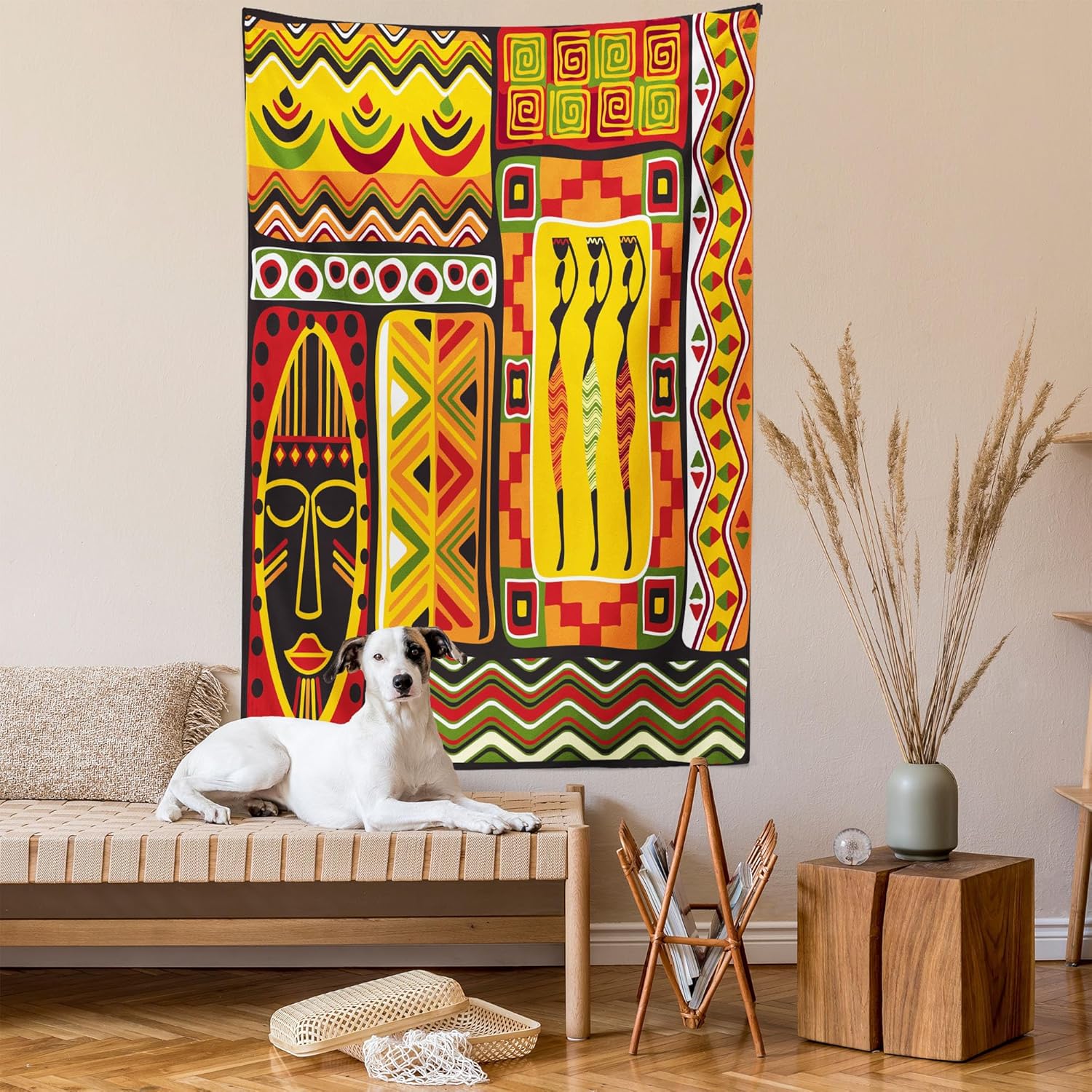 Ambesonne Tapiz africano, elementos históricos originales a rayas y rectangulares, diseño para colgar en la pared para dormitorio, sala de estar,