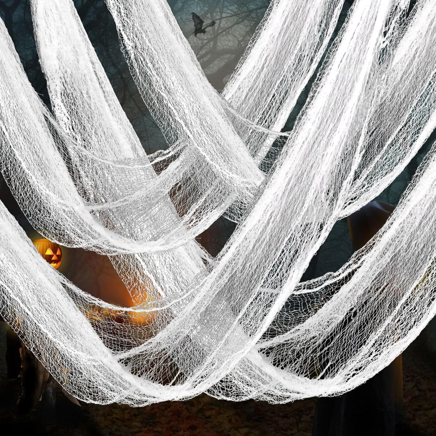 6 piezas de decoración de Halloween para interiores, 72 x 30 pulgadas, tela de gasa blanca de Halloween, tela de gasa de Halloween, tela