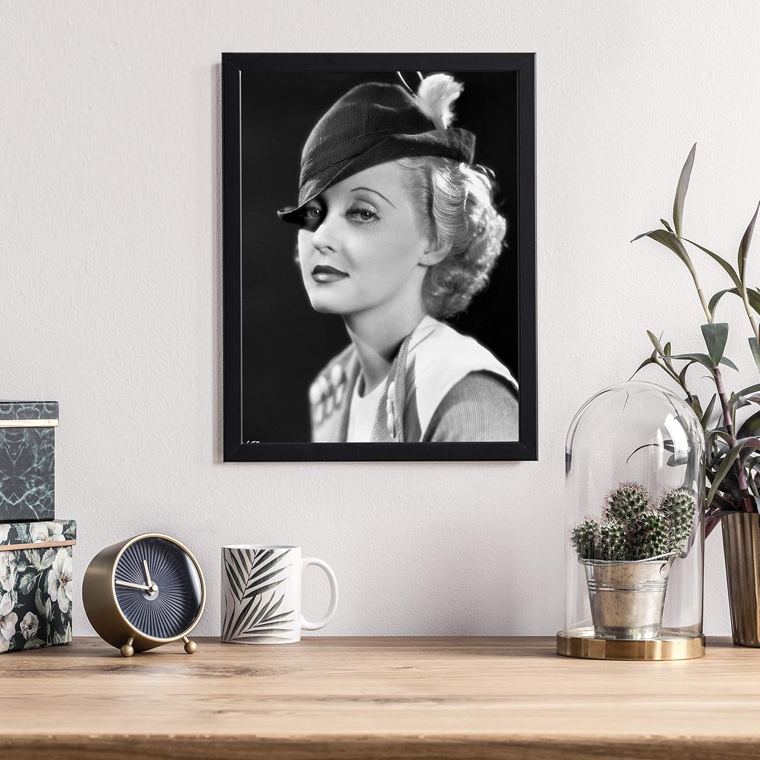 Bette Davis Retrato en sombrero de lana negra y camisa de chaleco blanco con impresión de fotos Marcel Waves (8 x 10)