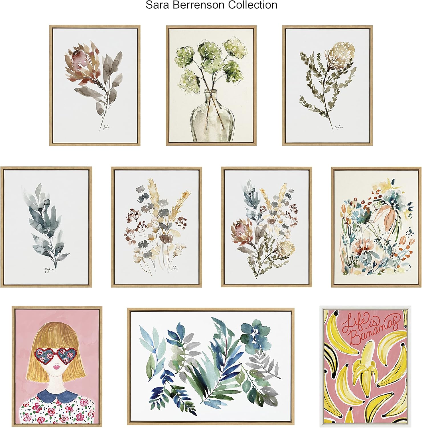 Kate and Laurel Sylvie Tropic Leaves – Lienzo decorativo para pared con marco azul por Sara Berrenson, 23 x 33 pulgadas, gris, arte tropical para