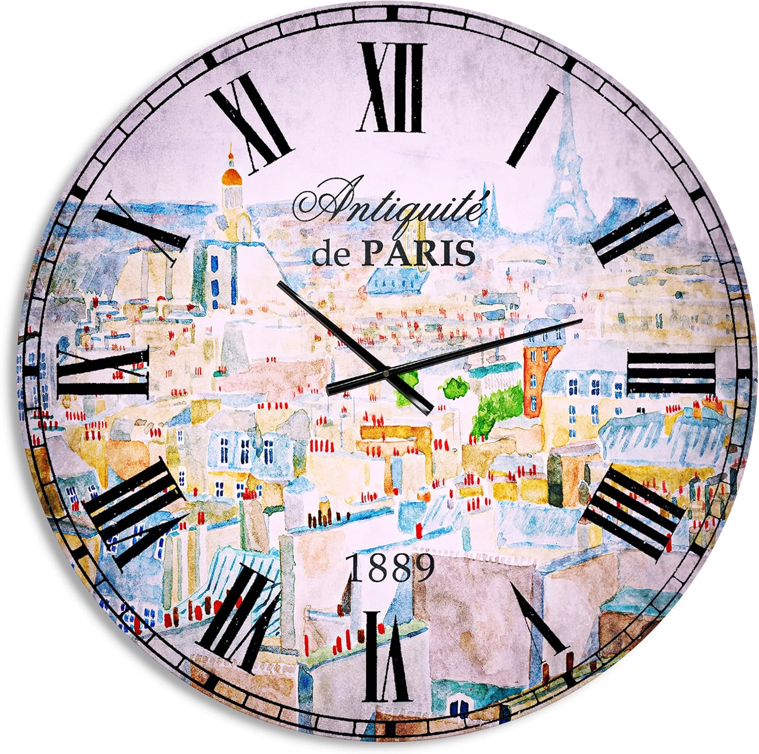 Reloj de pared francés “Ciudad de París” Reloj de pared redondo azul para decoración del hogar