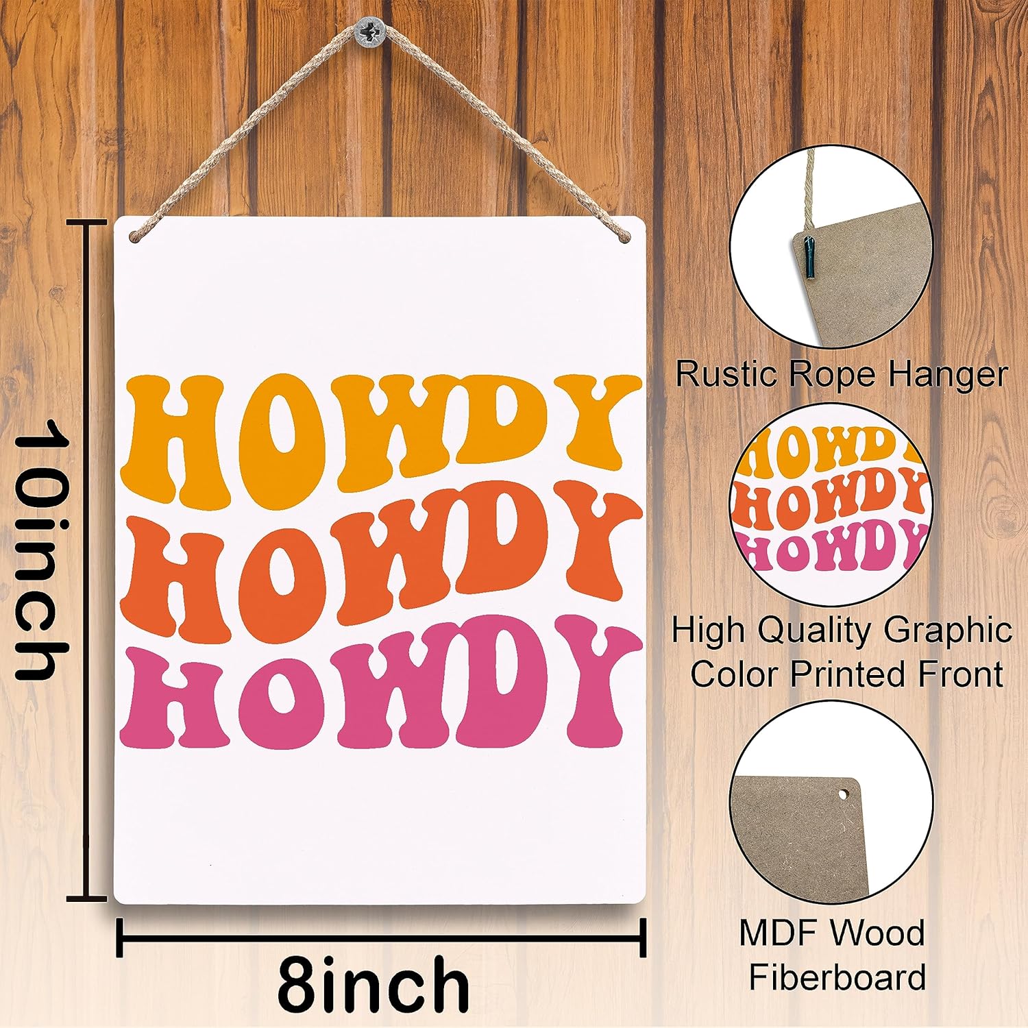 FUGWN Letreros de madera de Howdy rosa y naranja de 8 x 10, letrero de howdy, decoración de pared preparada, decoración de pared de vaquera rosa,