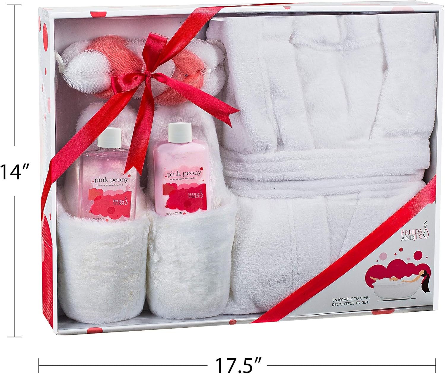 Cesta de regalo de spa en casa de lujo con aroma a peonía rosa, bata de baño ultrasuave y zapatilla de felpa para mujer, juego completo de baño y