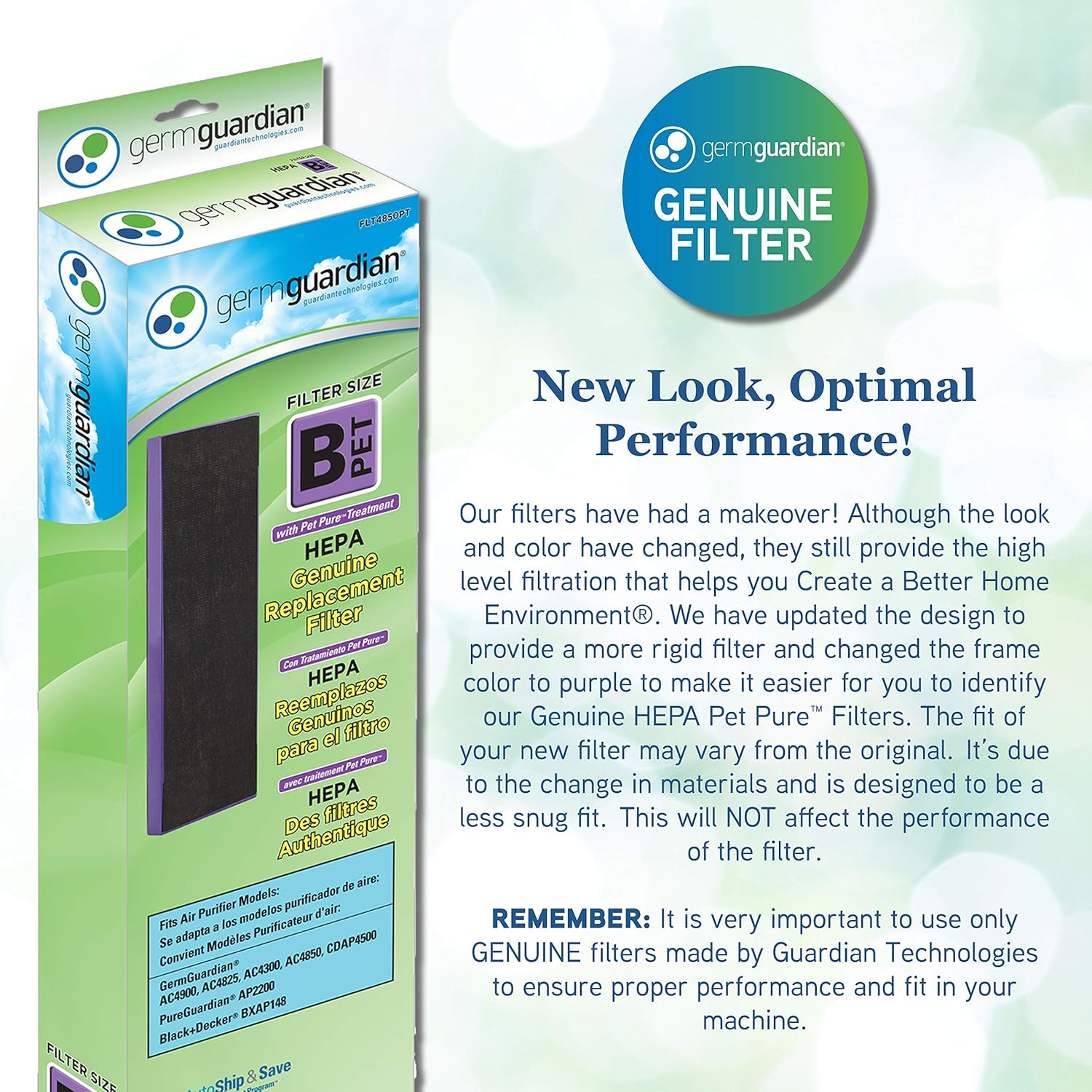 Germ Guardian – Purificador de aire con filtro HEPA 13, elimina el 99.97% de los contaminantes y filtro B Pet Pure HEPA Genuine Air Purifier