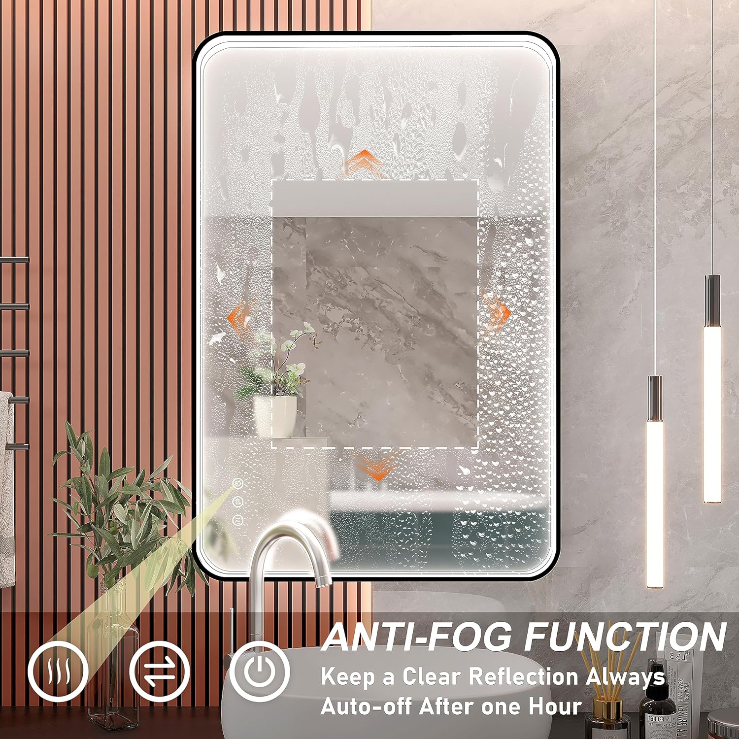 Espejo de baño LED de 24 x 36 pulgadas con luces, espejo de tocador de baño iluminado para pared con marco de metal de aleación de aluminio negro,