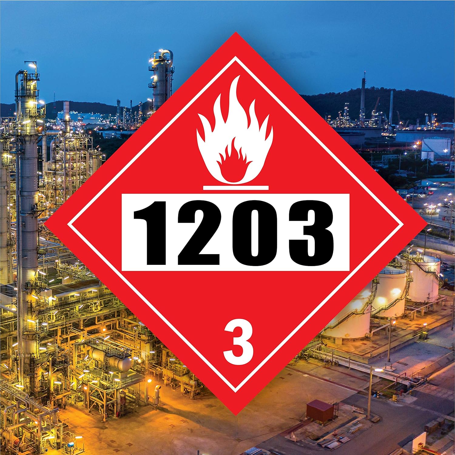 1203 Placard DOT Hazardous Chemical 4 dígitos ONU signo de 10  pulgadas x 10  pulgadas Adhesivo de vinilo autoadhesivo