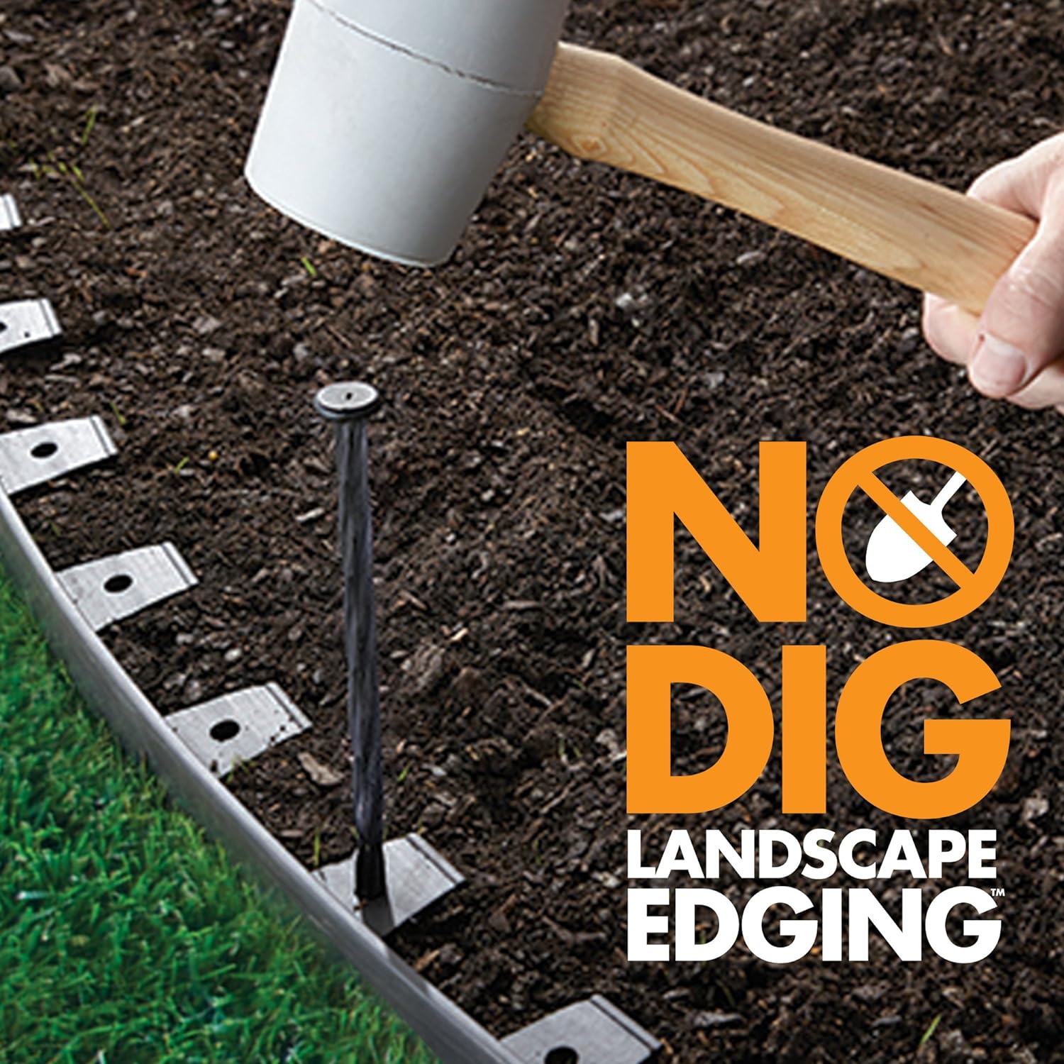 EasyFlex Borde de paisaje sin excavación con picos de anclaje, borde de jardín de plástico recto alto de 1.5 pulgadas, kit de 40 pies, negro y picos