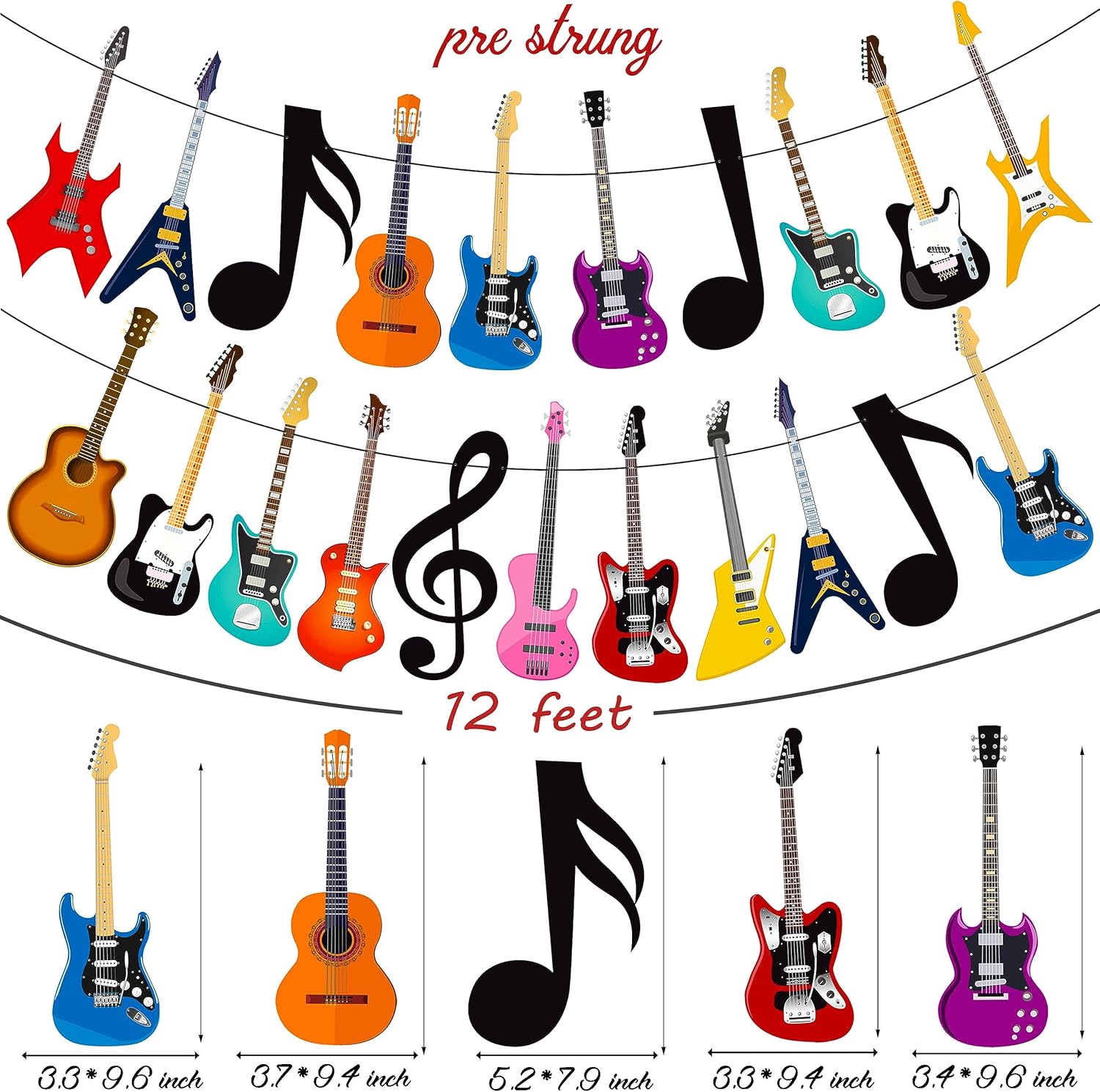Cartel de guitarra con música, guitarra, fiesta, decoración de fiesta de cumpleaños, 2 unidades, pancartas de fiesta musical para guitarra de rock,