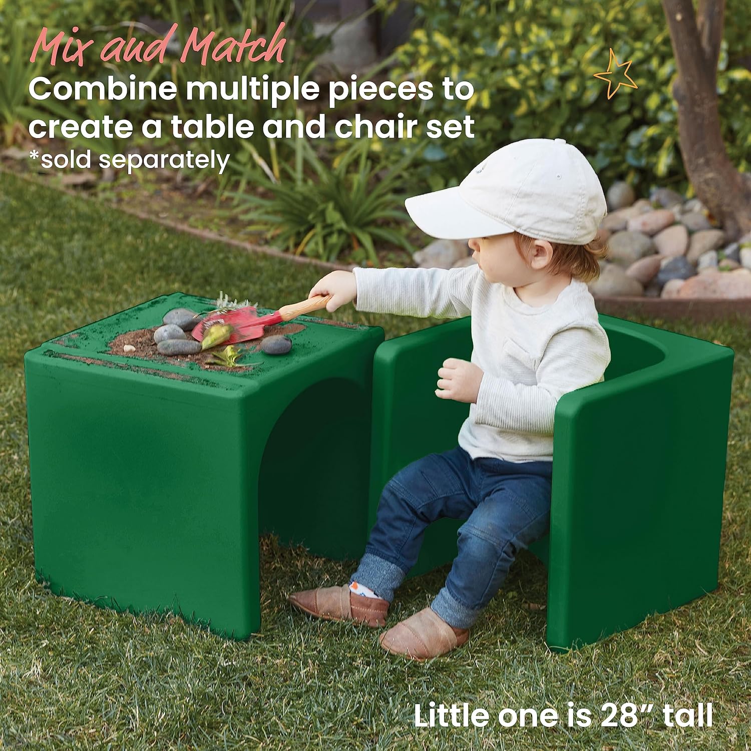 ECR4Kids Tri-Me 3 en 1 silla cubo, muebles para niños, color verde