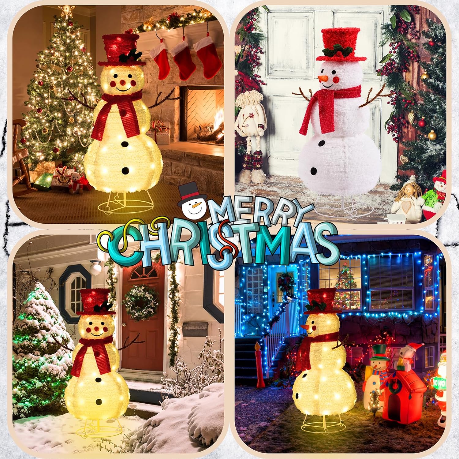 Higen Decoración de muñeco de nieve de Navidad iluminado para patio, muñeco de nieve de 2.3 pies, decoración para interiores y exteriores, plegable,