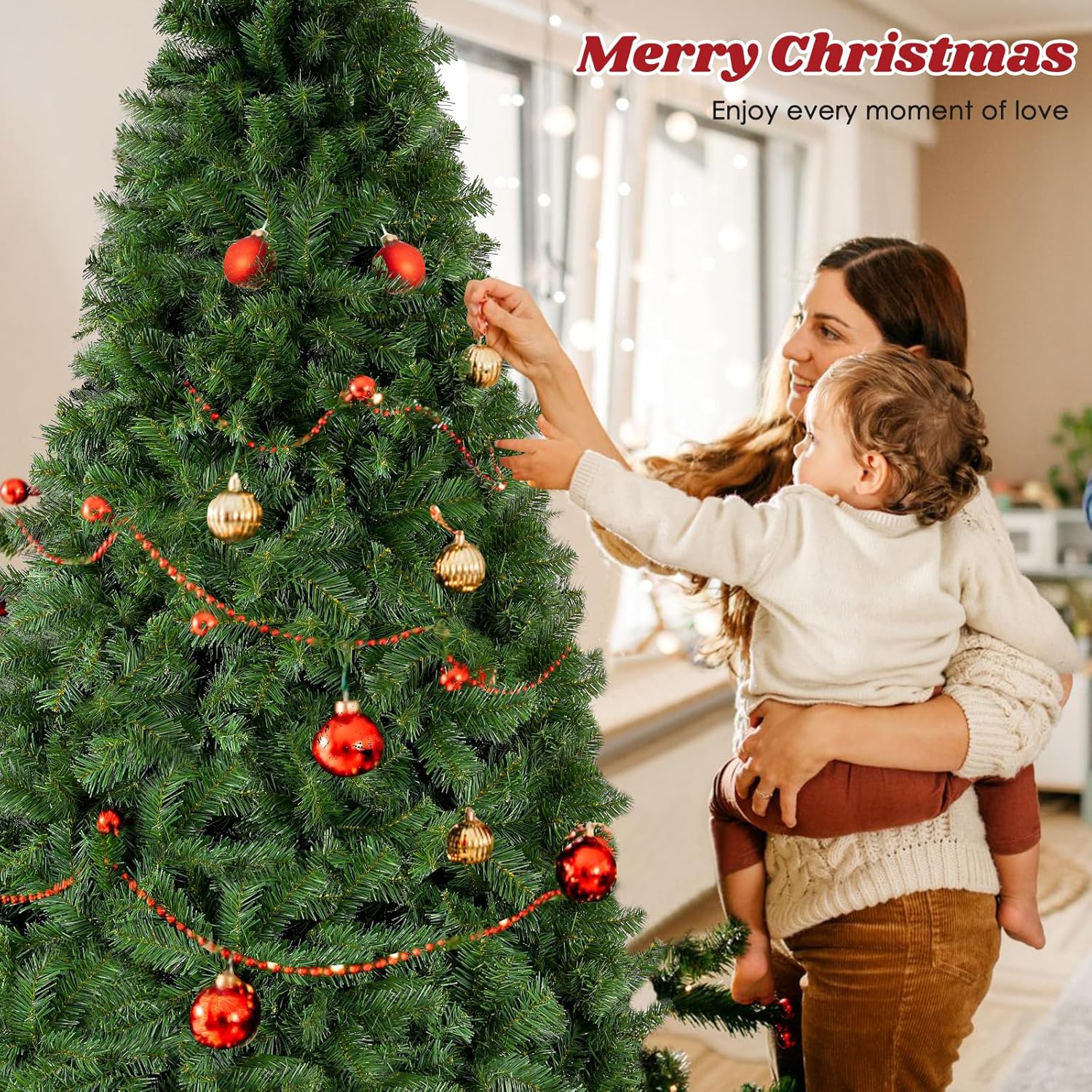 Árbol de Navidad artificial de abeto de 6.5 pies con bisagras de metal de alta calidad, adecuado para el hogar, oficina, decoración de fiestas,