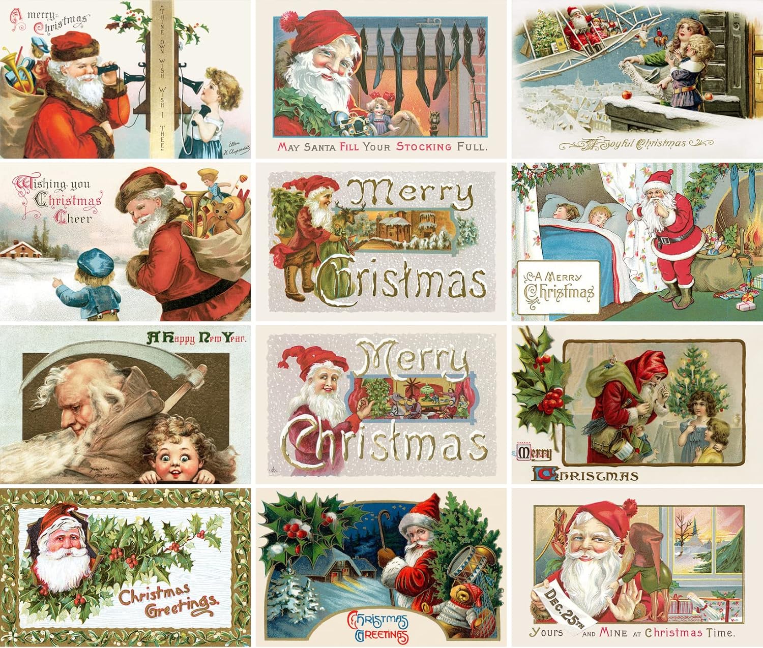 PIXILUV Christmas Santa (paquete de 12) tarjetas de notas pequeñas tarjetas de felicitación # Joyful Christmas Santa Claus  postales de Navidad