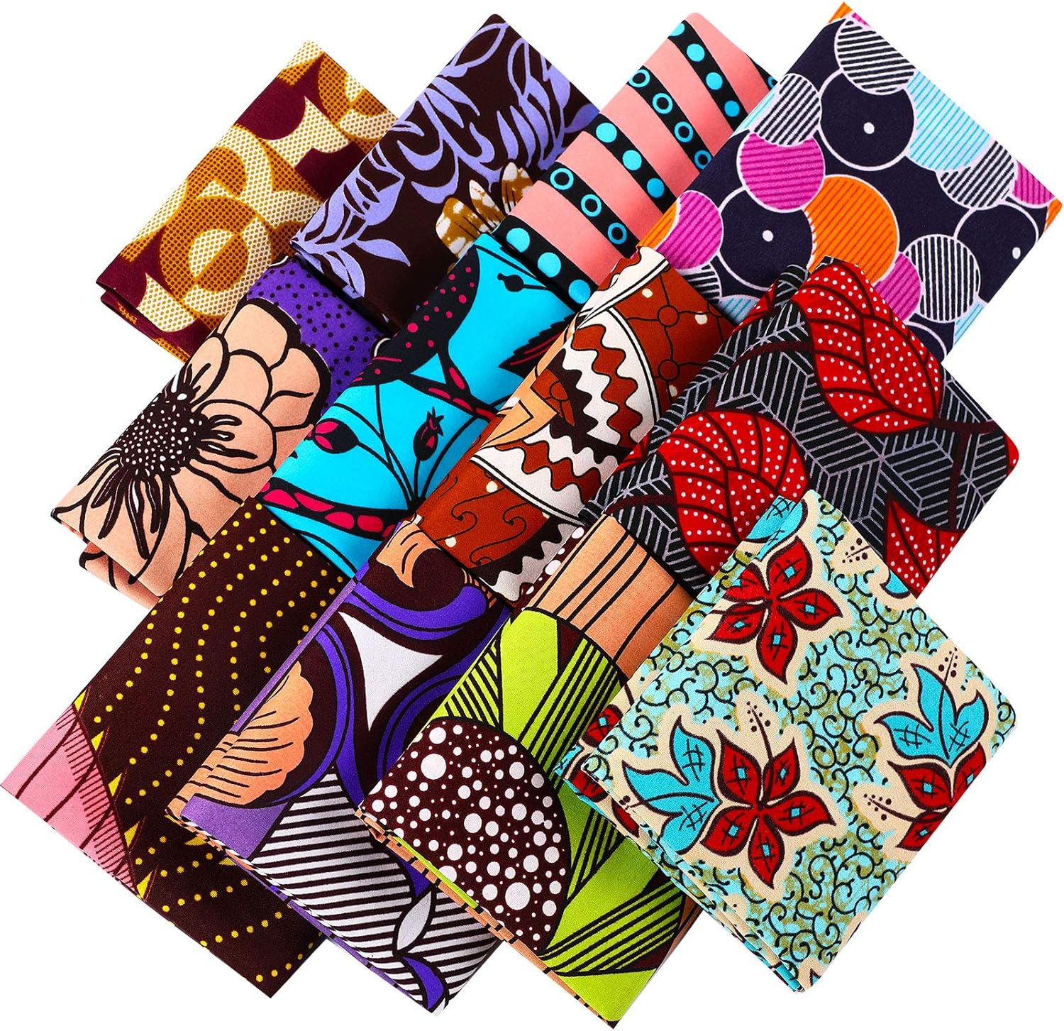 12 piezas de tela africana con estampado africano de tela africana por yarda para coser cubrir la cara, proyectos de manualidades y trabajos de