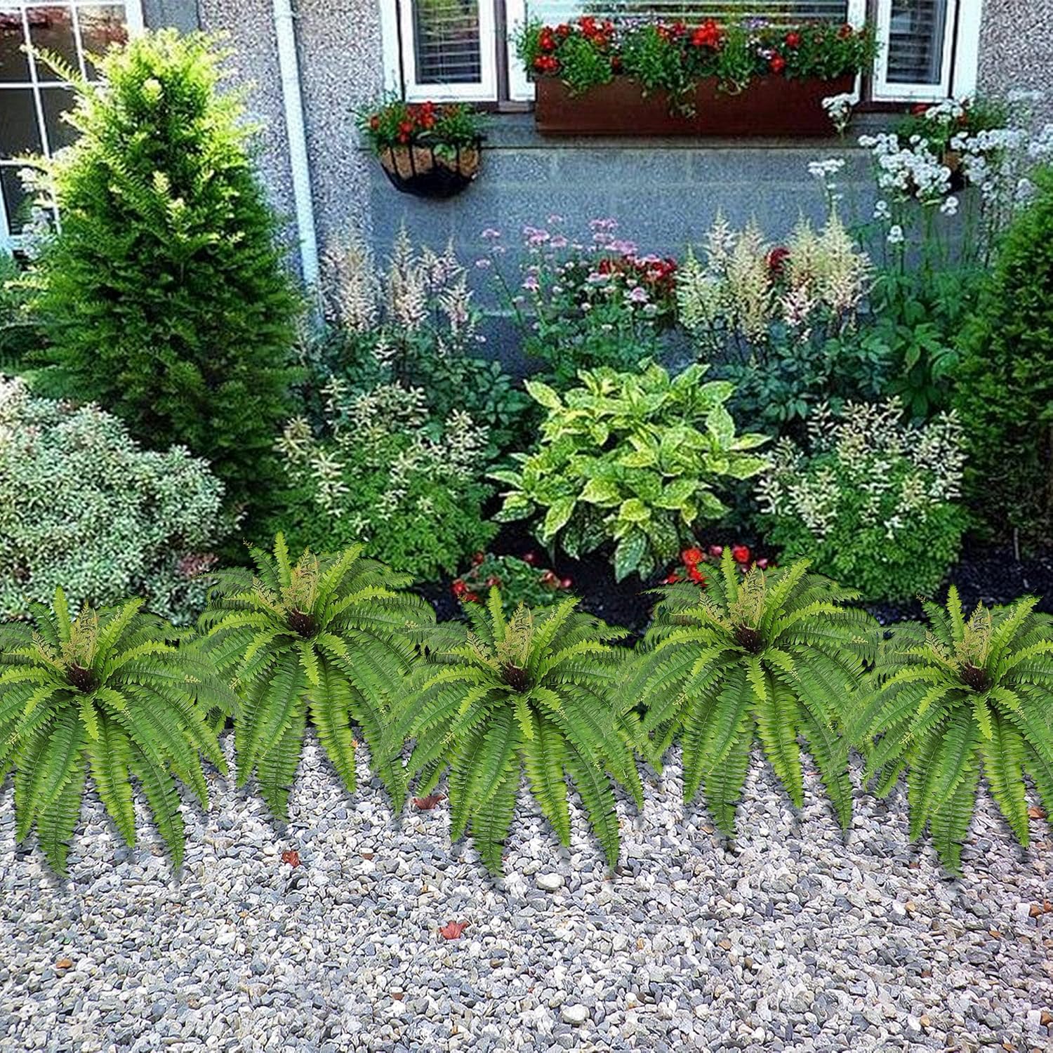 Helechos artificiales para exteriores e interiores, helechos artificiales grandes de 40 pulgadas de 39 Fronds, planta falsa de helecho Boston para