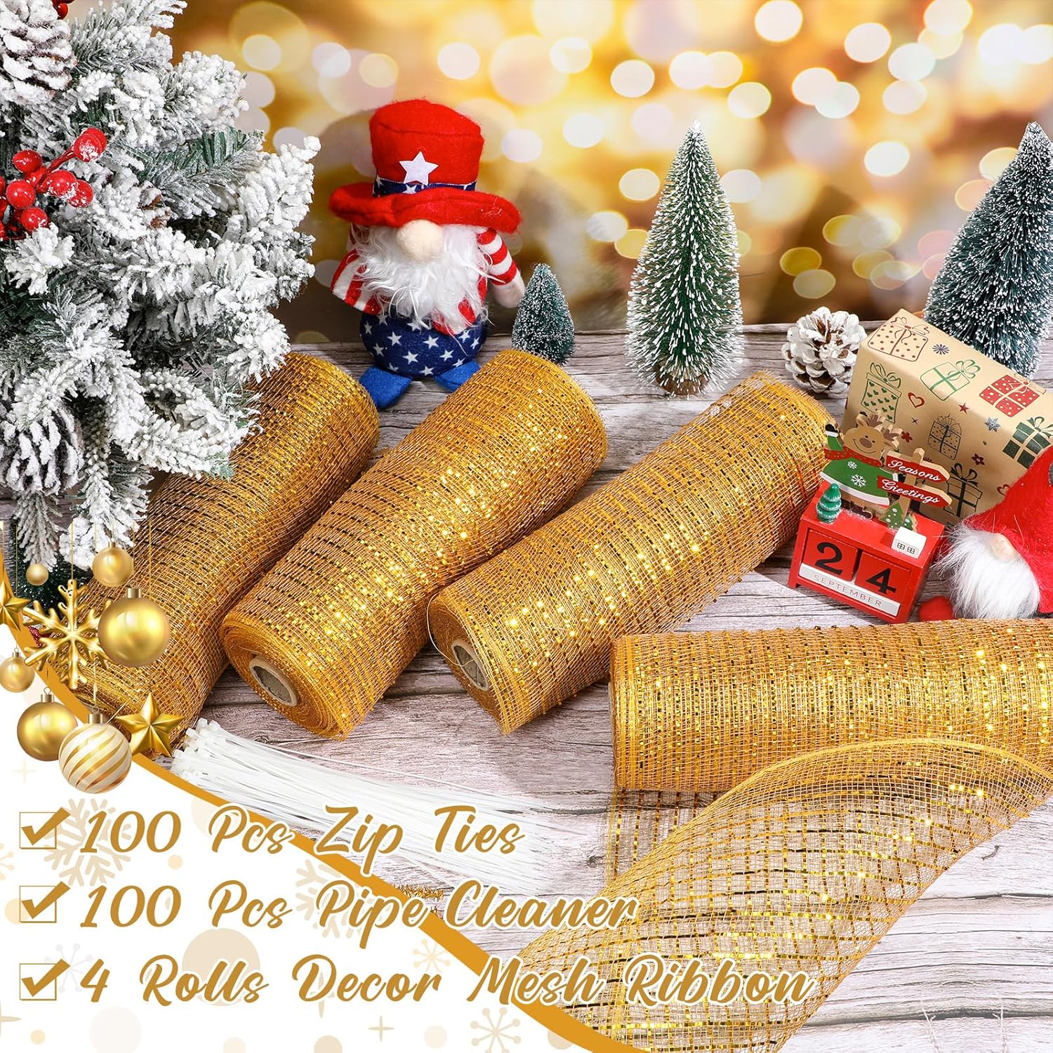 4 rollos de malla decorativa de Pascua del día de San Patricio, 40 yardas, cinta de malla metálica con tallos de felpilla y lazos transparentes para