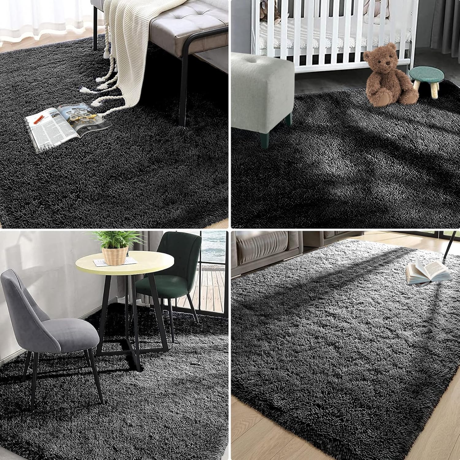Floralux – Alfombras de pelo largo sintético de felpa, esponjosas y mullidas, 3 x 5pies, para dormitorio, sala de estar, habitación infantil y