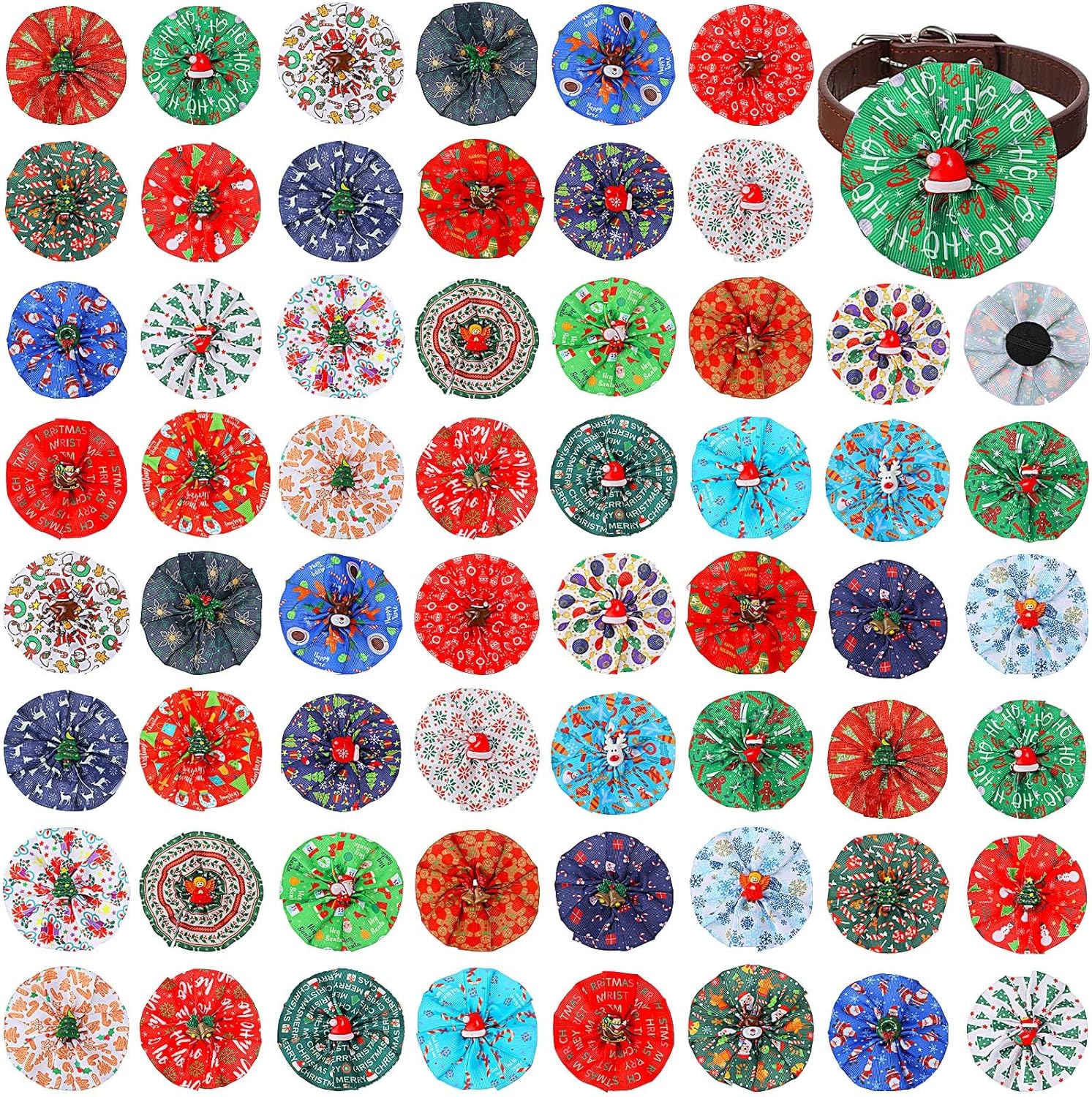 60 piezas de collar de Navidad para perro, flores, collar de flores de invierno para mascotas, pajaritas, accesorios para perros, suministros de
