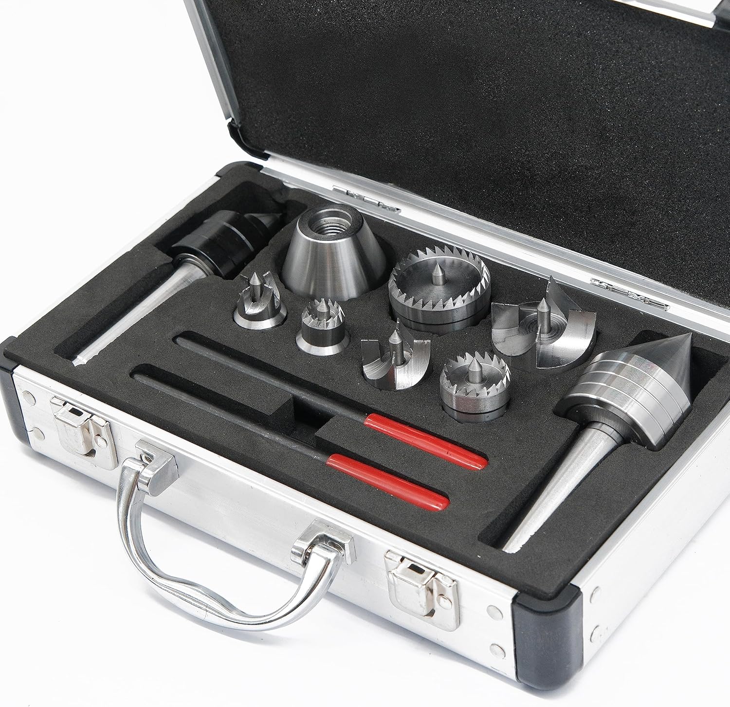 BMWOOD LDC-SET9 9 piezas de torno de madera y kit de centro vivo en caja de aluminio con rosca directa de 1 x 8 TPI para cuerpo central de