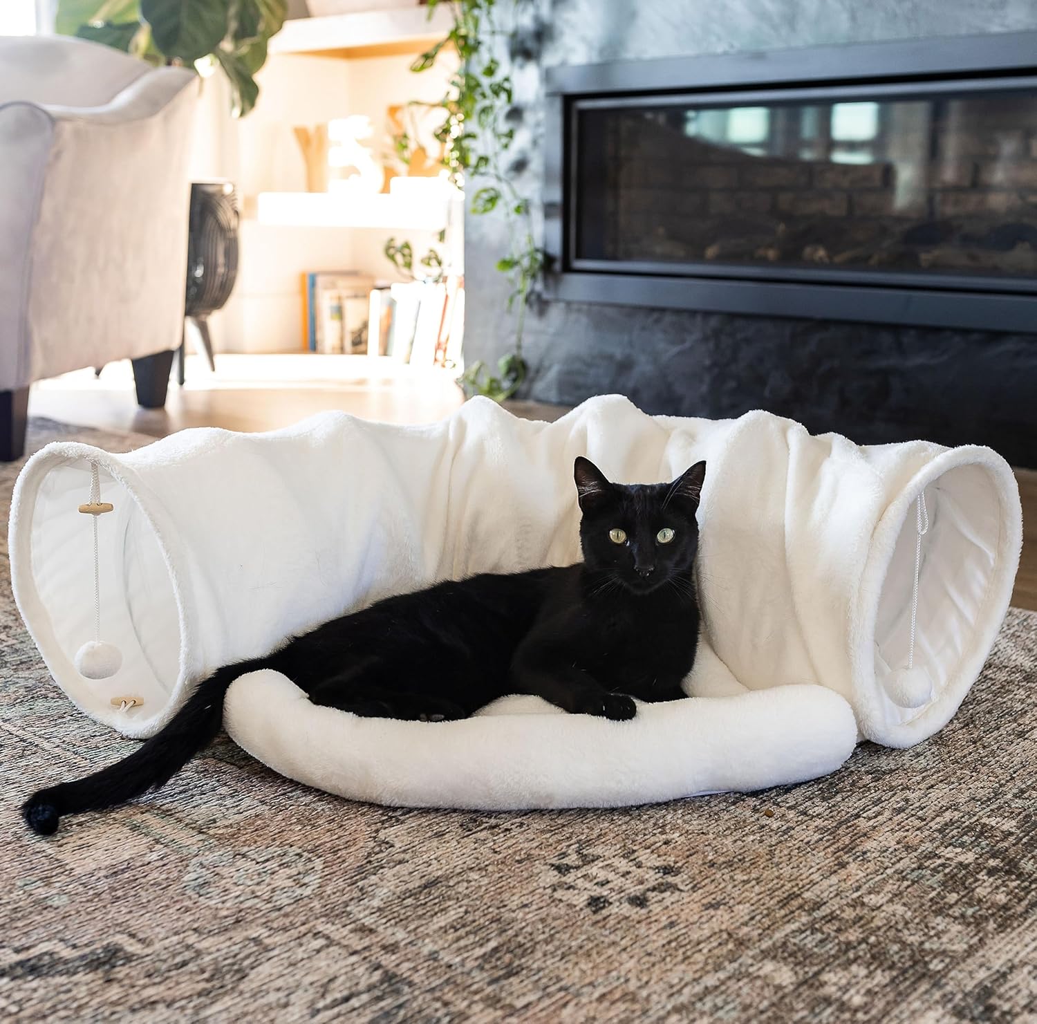 Juego de túnel y cama de juguete para gatos con cama de felpa extraíble para uso en interiores perfecto para gatos, perros y hurones juguetes para