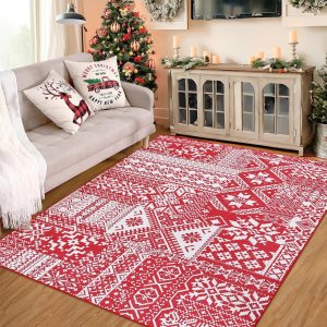 GAOMON Alfombras para sala de estar, decoración de habitación de Navidad, alfombra roja, alfombra lavable, alfombra antideslizante, alfombra bohemia GAOMON Alfombras para sala de estar, decoración de habitación de Navidad, alfombra roja, alfombra lavable, alfombra antideslizante, alfombra bohemia