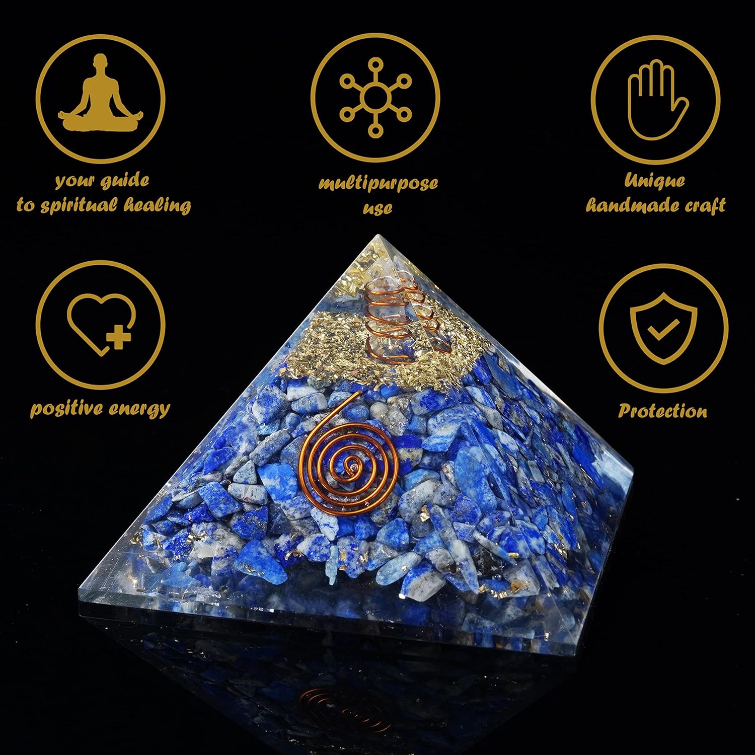 Crocon Pirámide de energía de cristal orgánico de piedras preciosas Feng Shui para atraer energías positivas, regalo espiritual y decoración del