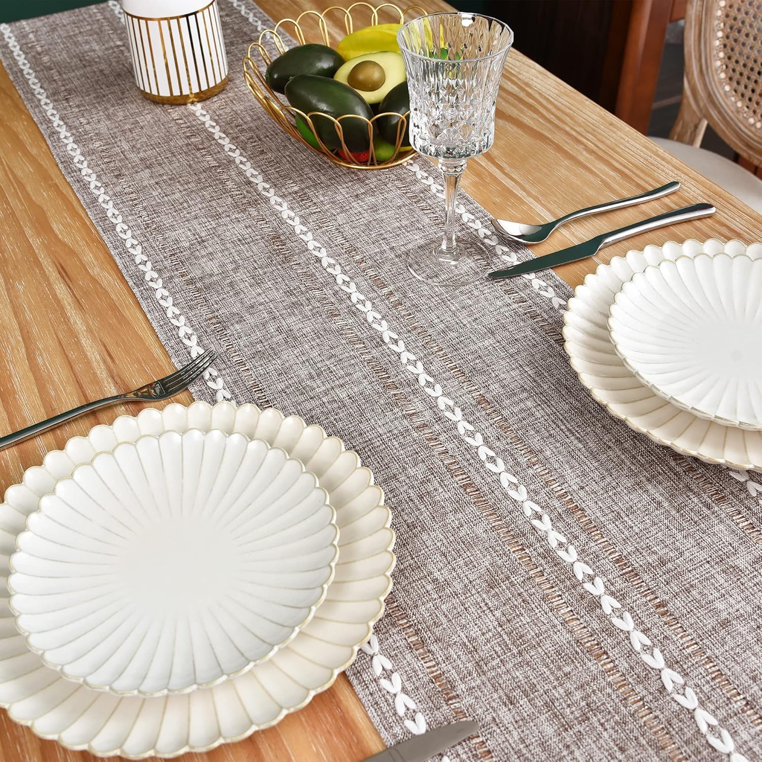 Camino de mesa rústico de granja con rayas trenzadas, decoración de mesa bordada para cocina, sala de estar, comedor, vacaciones y fiesta, café, 13