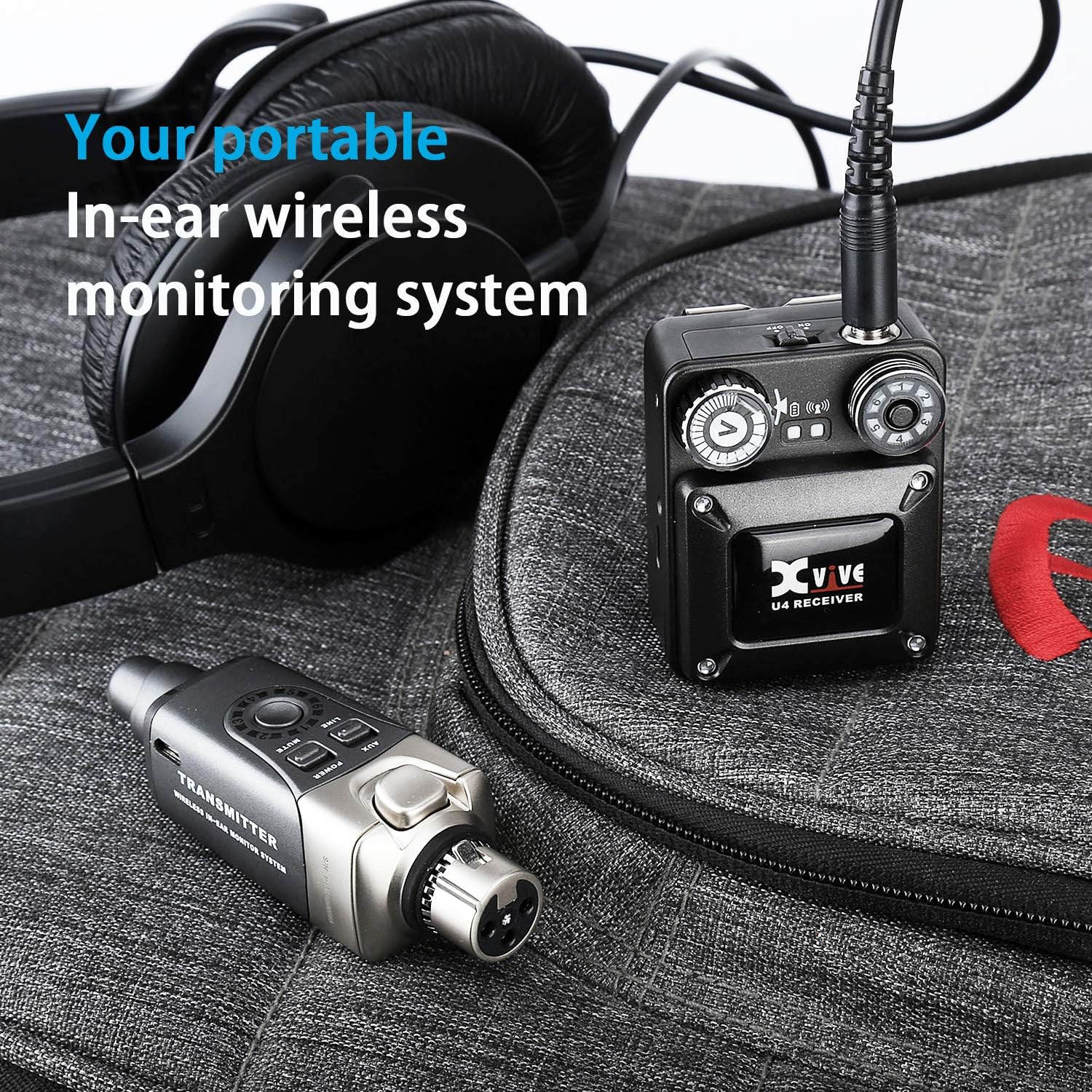 Xvive U4R2 Sistema de monitor inalámbrico intrauditivo transmisor y 2 receptores personales IEM para estudio, ensayo de banda, actuación en vivo