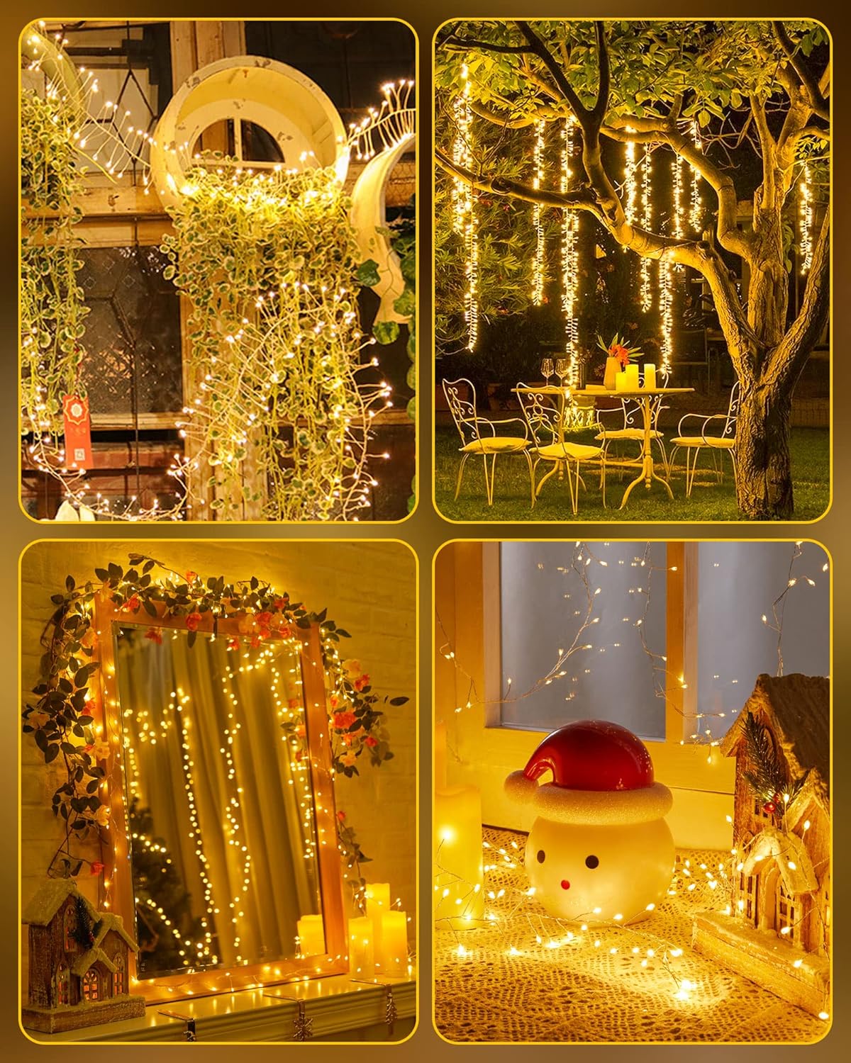 Paquete de 4 luces de hadas que funcionan con pilas, 5 pies, 60 luces LED parpadeantes, impermeables, luces estrelladas para corona, hogar, boda,