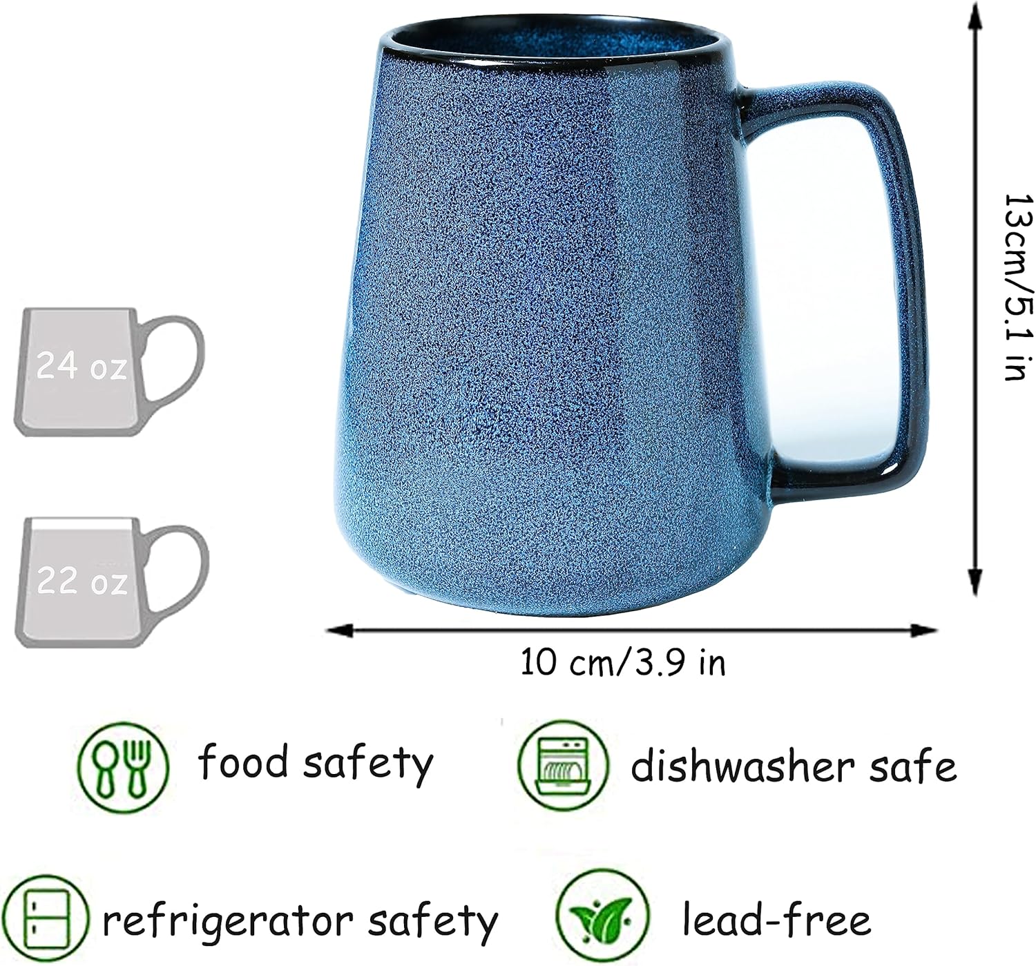 Taza de café de cerámica de 24 onzas, taza de café con leche, taza de té para cacao, capuchino, latte, cereales, apta para lavavajillas, microondas