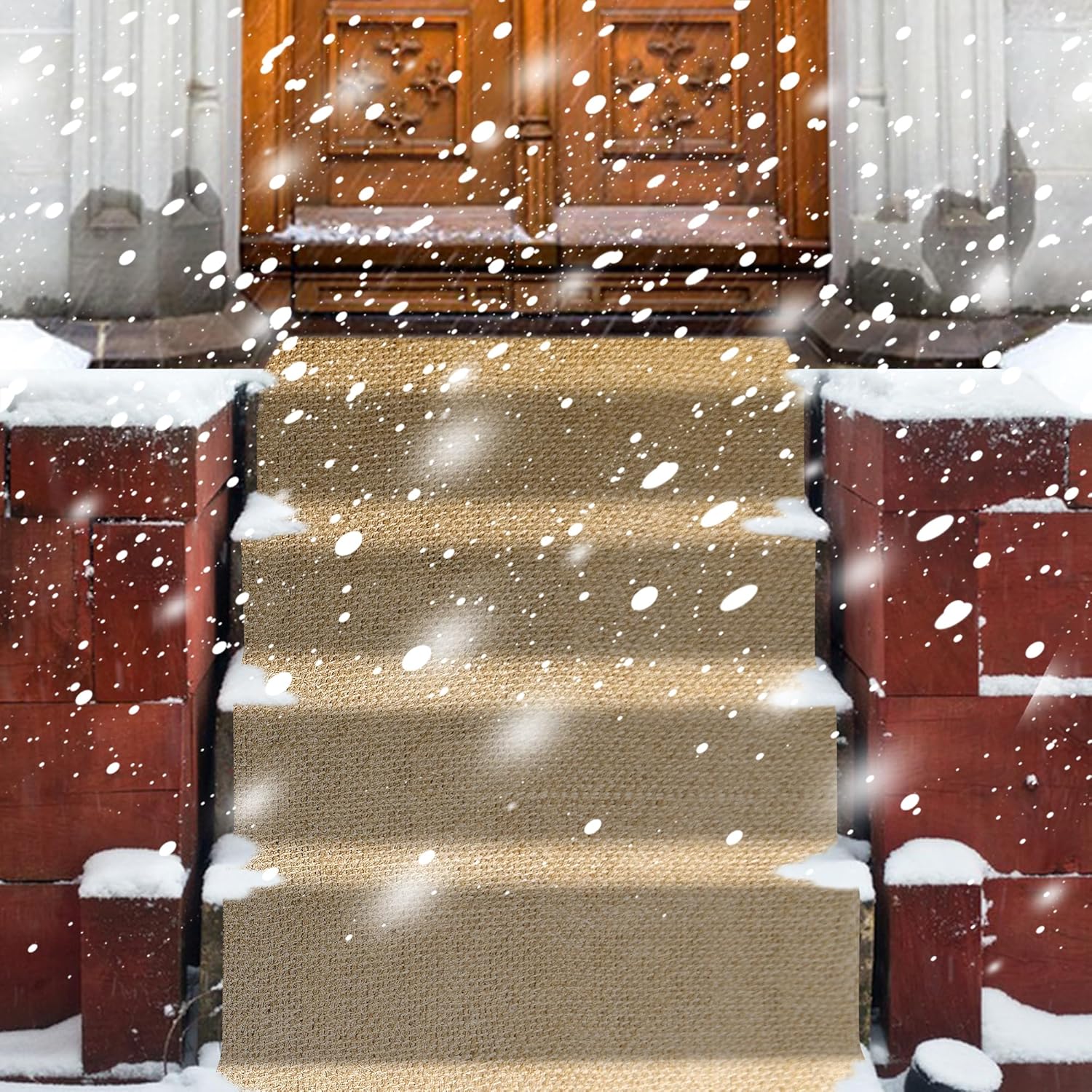 1 paquete de tapetes antideslizantes para hielo y nieve, 29 x 79 pulgadas, alfombra de arpillera natural para puerta delantera al aire libre,