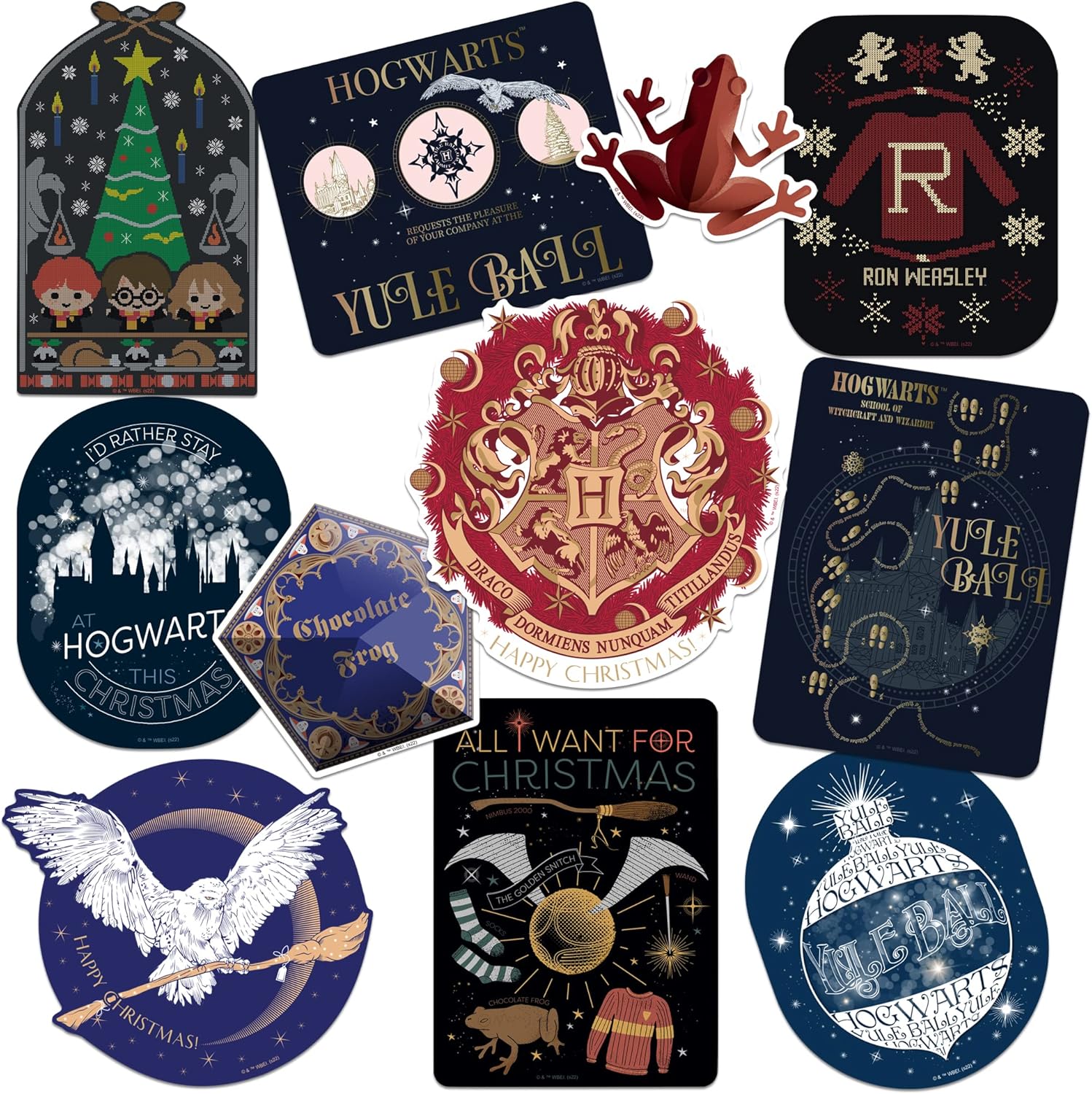 Harry Potter – Paquete variado de calcomanías navideñas de 11 quilates, vinilo grande, paquete variado de calcomanías para laptop, botella de agua,