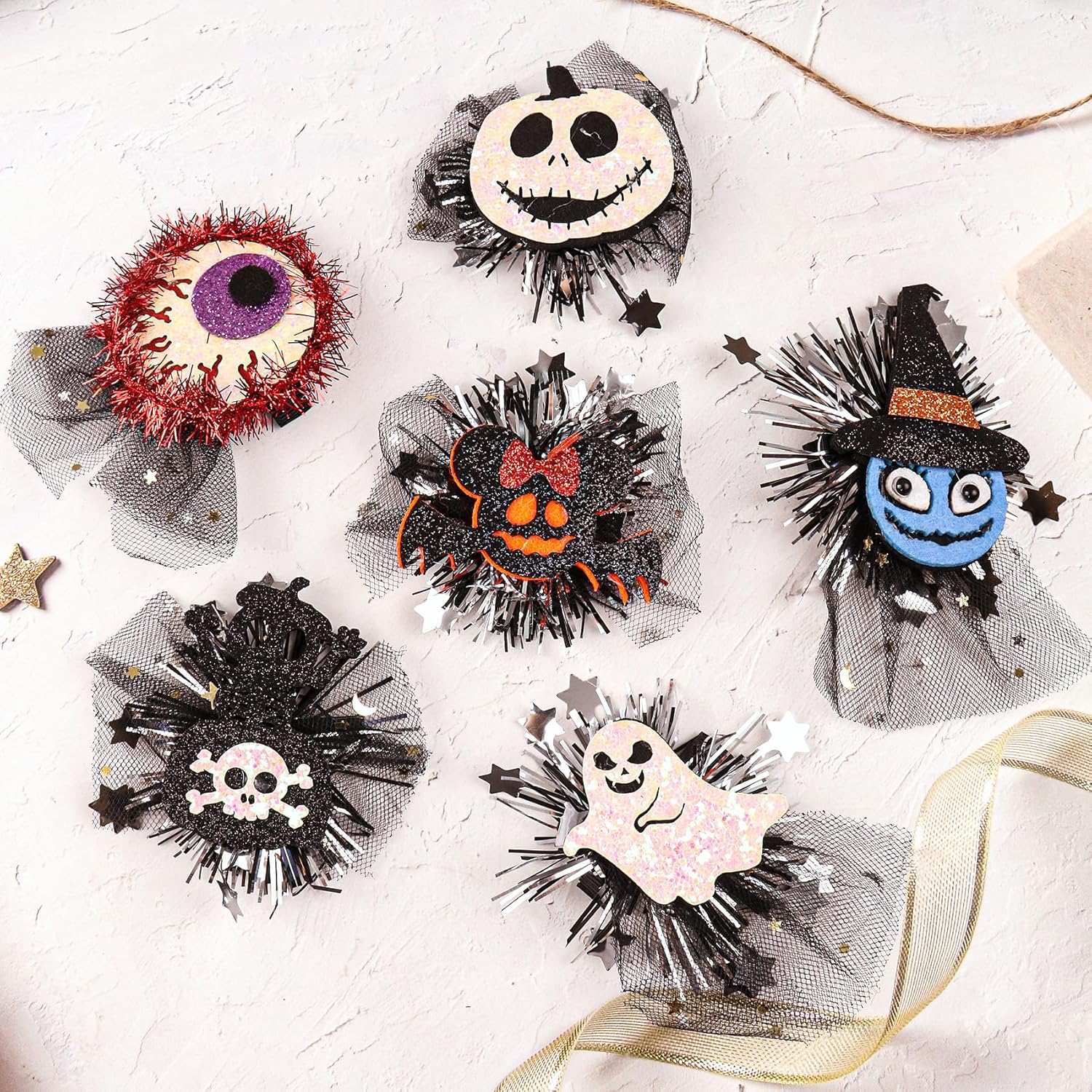 12 pinzas para el cabello de dibujos animados de Halloween, calabaza, fantasma, murciélago, bruja, sombrero de calavera, pasadores, pinzas de