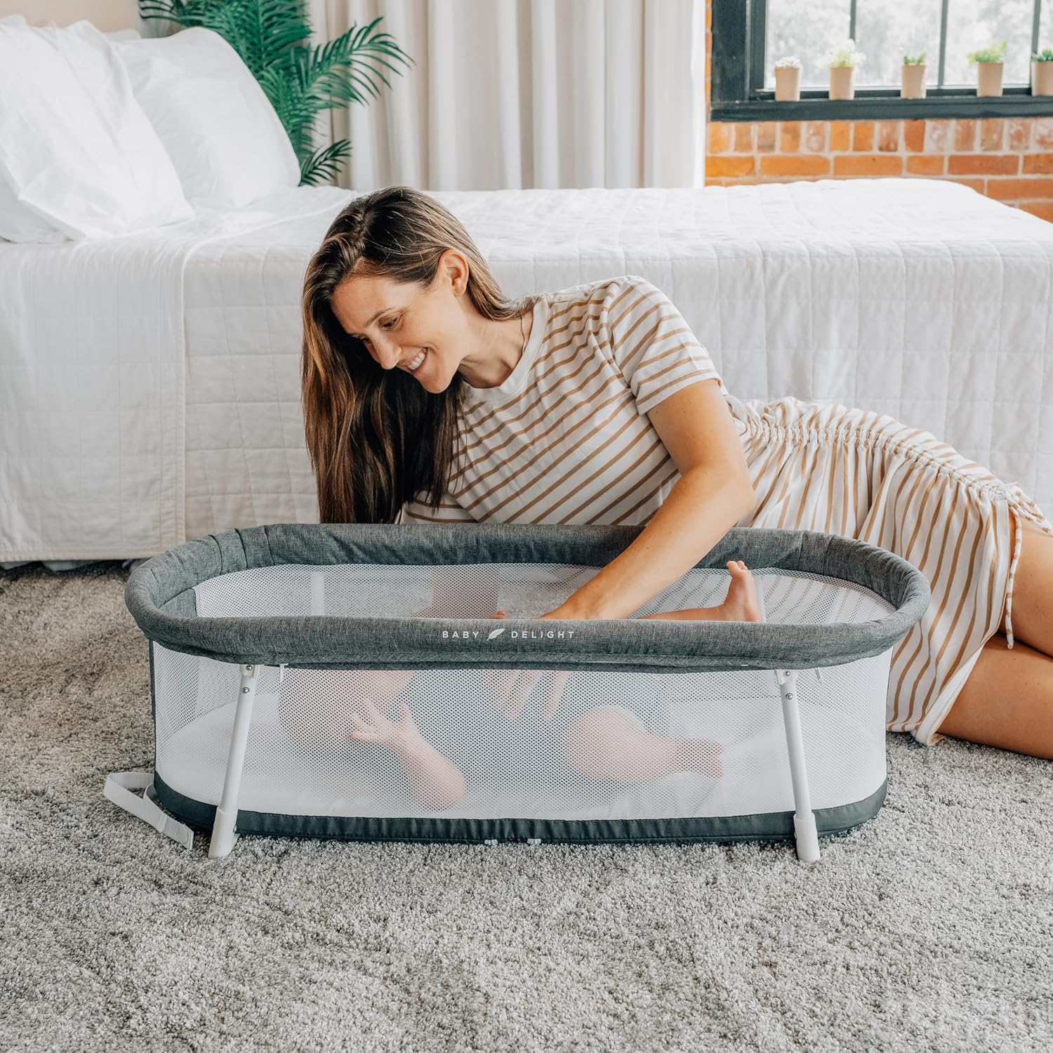 Baby Delight Cuna Snuggle Nest, cama portátil para bebés de 0 a 5 meses, tweed carbón