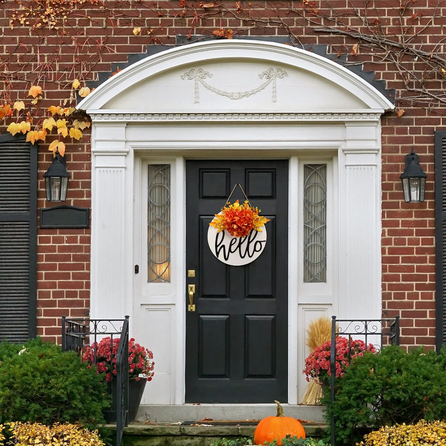 Coronas de otoño para puerta delantera, corona hecha a mano, letrero de bienvenida al aire libre, coronas de otoño, decoración de corona de pared de