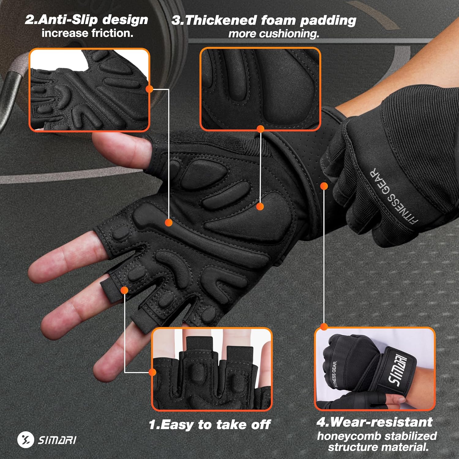 SIMARI Guantes de entrenamiento acolchados para hombres y mujeres, guantes de levantamiento de pesas ventilados con soporte de muñequera, protección