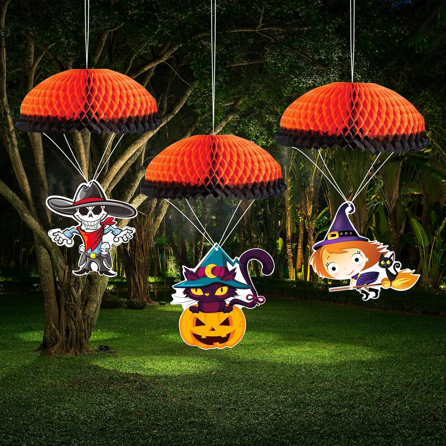 Adornos colgantes de Halloween para exteriores, adornos colgantes grandes de Halloween para árbol, 3 adornos de bola de panal de abeja de Halloween,