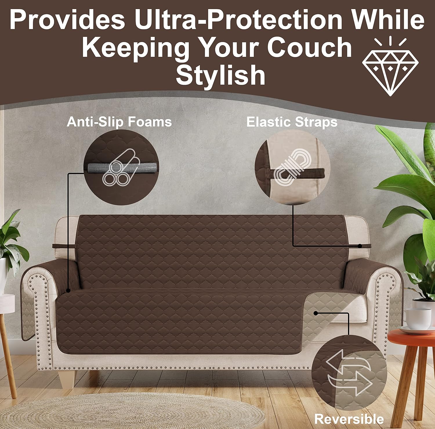 KH – Funda para sofá, reversible, acolchada, lavable, de estilo marroquí, resistente al desgarro y al agua, con varillas de espuma y correas
