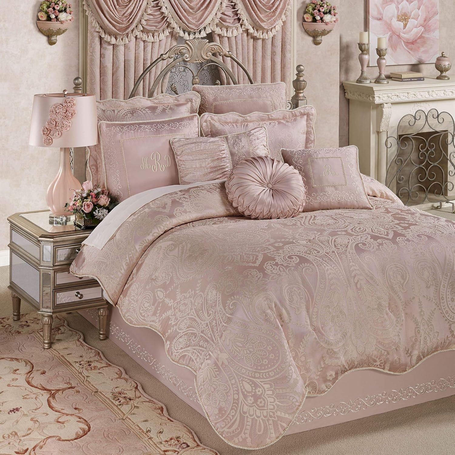 Touch of Class Romantic Princess Blush – Juego de edredón tejido jacquard de gran tamaño King