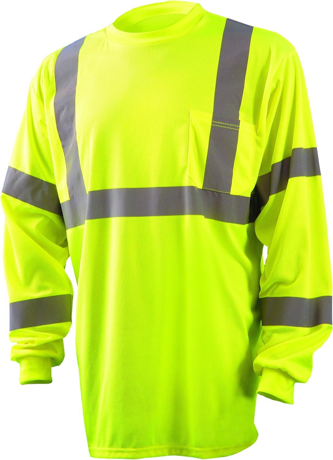 OccuNomix LUX-SSETP2B-YM Camiseta clásica estándar de manga corta con textura ojo de pájaro absorbente, clase 2, 100 % ANSI de poliéster absorbente,