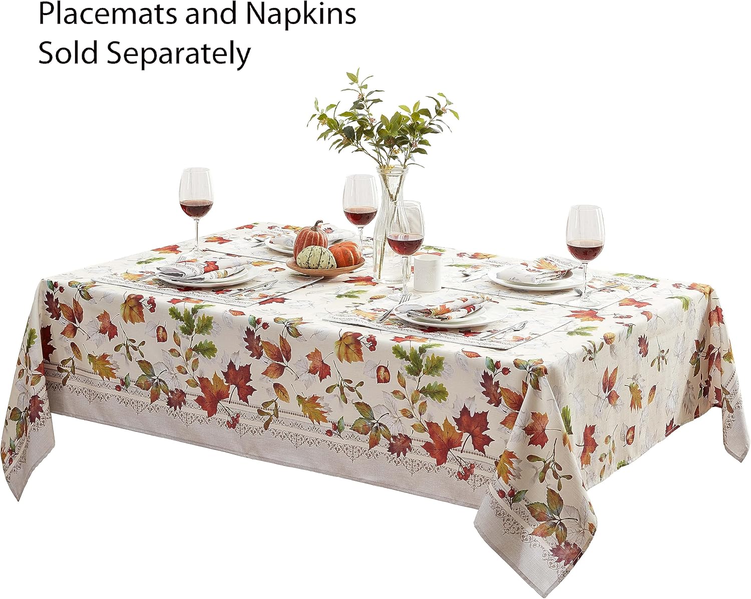Newbridge Autumn Essentials – Mantel de tela con borde de follaje de otoño, hojas cambiantes, de fácil cuidado, a prueba de manchas, resistente a