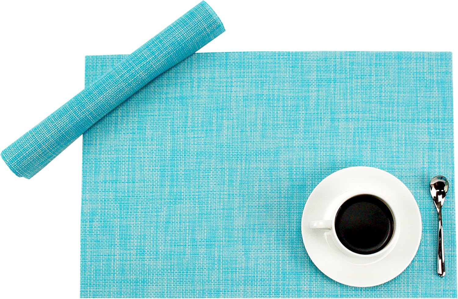 Juego de 4 manteles individuales de vinilo tejido de PVC, antideslizantes, resistentes al calor, color azul, para cocina, ambientales, manteles
