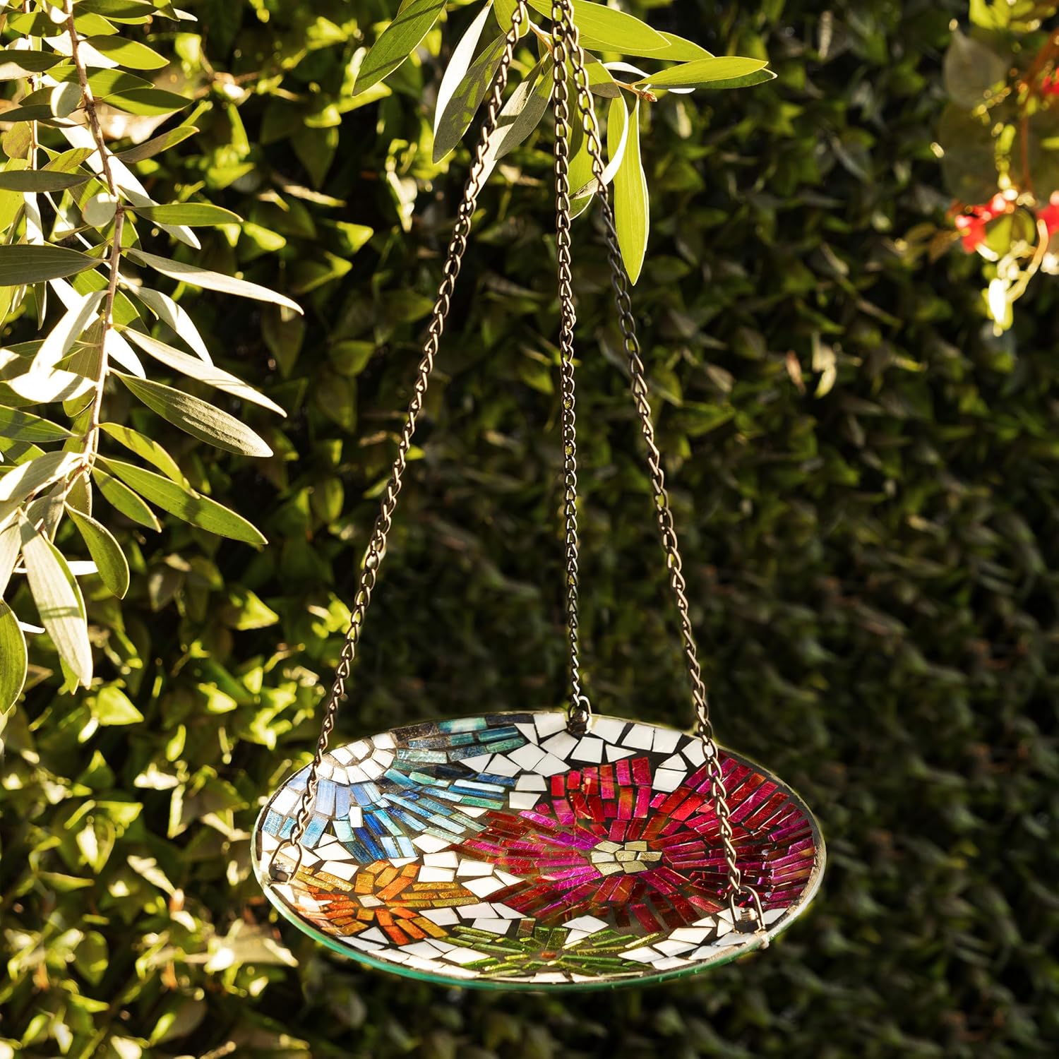 Alpine Corporation HMD214 Alpine – Mosaico de 10 pulgadas, multicolor, tamaño, colgante, redondo, floral, para pájaros