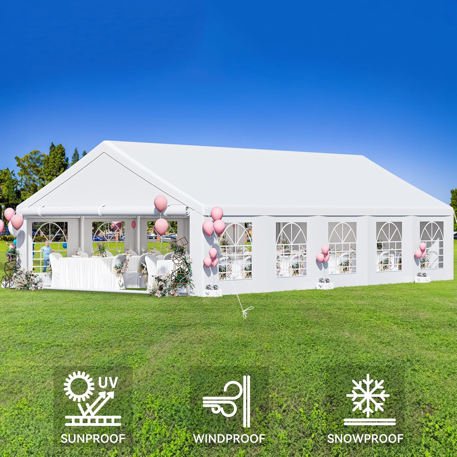 YITAHOME Tienda de campaña para fiestas de 20 x 32 pies, refugios de eventos de boda al aire libre, toldo galvanizado mejorado con techo blanco