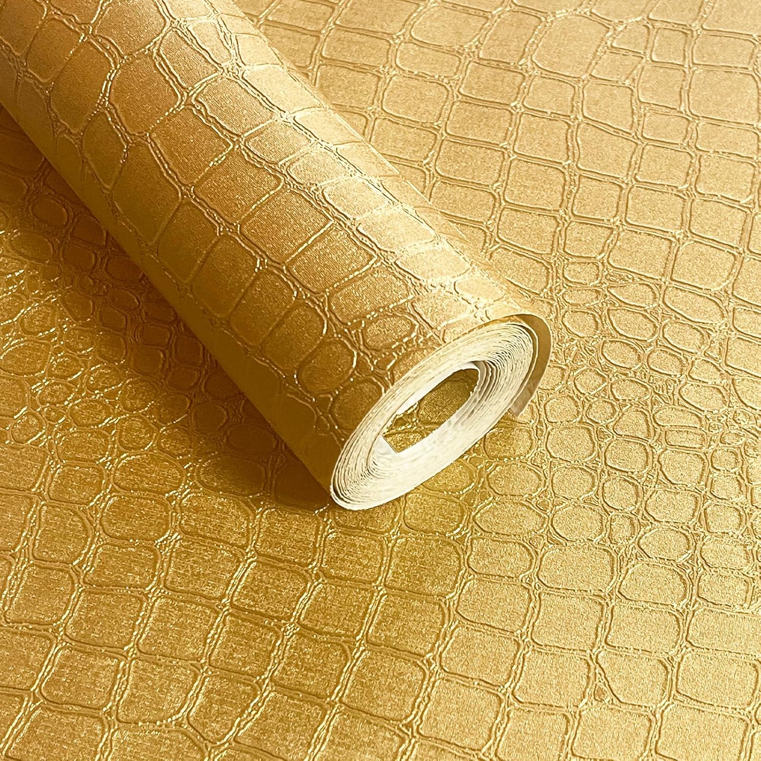 Simon&Siff Papel tapiz dorado texturizado de cocodrilo, papel tapiz moderno dorado de lujo para dormitorio y baño, 17.3 x 472 pulgadas, papel tapiz