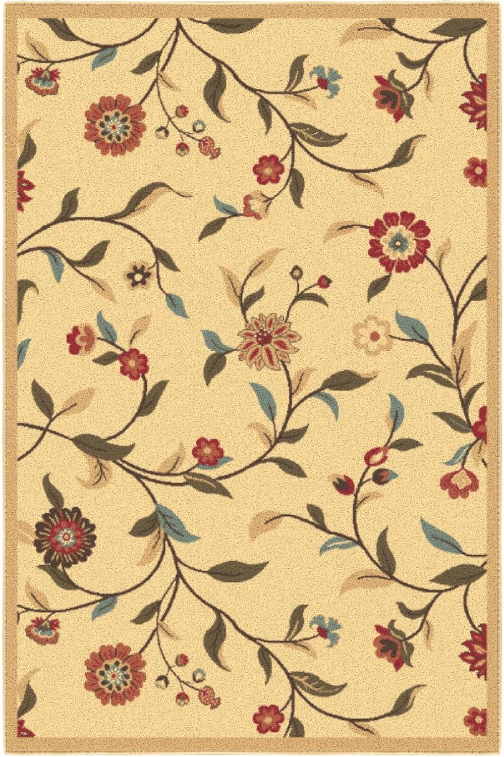Ottomanson Ottohome Collection – Alfombra antideslizante de goma con diseño de hojas florales de 3 x 5 pies, 3 pies 3 pulgadas x 5 pies, color beige