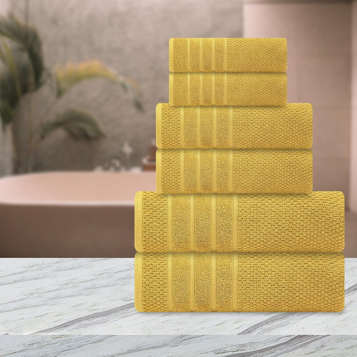 Juego de toallas de baño, 100% algodón, 2 toallas de baño, 2 toallas de mano y 2 toallas pequeñas, de secado rápido, absorbentes, suaves y