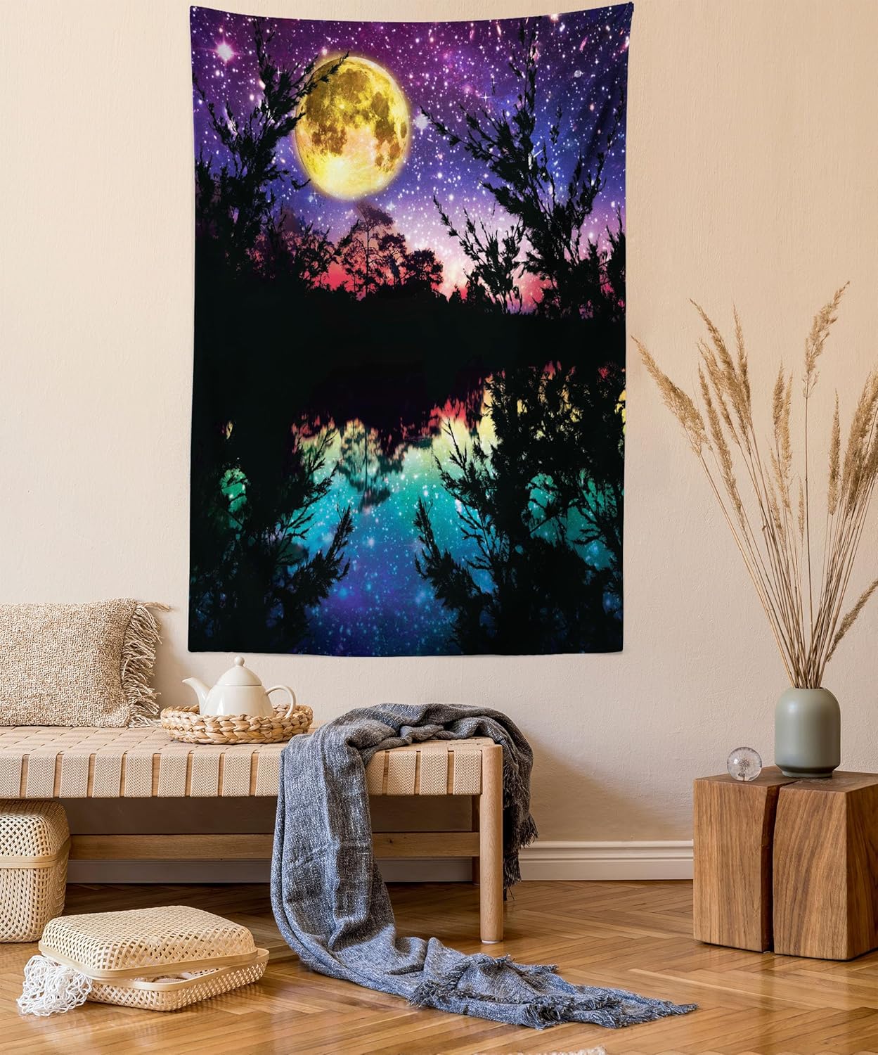 Colección Home Ambesonne, Paisajes de verano con flores púrpura en cascadas luz de sol, cuadro paraiso natural con luz de sol, cortina de ducha de