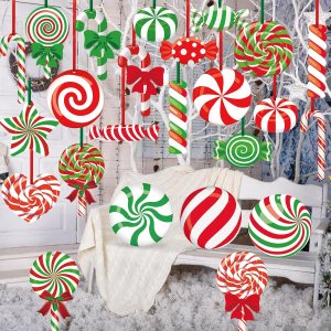 24 piezas de adornos de patio de dulces de Navidad para exteriores, adornos colgantes de caramelo de Navidad, menta, letrero de patio de doble cara, 24 piezas de adornos de patio de dulces de Navidad para exteriores, adornos colgantes de caramelo de Navidad, menta, letrero de patio de doble cara,