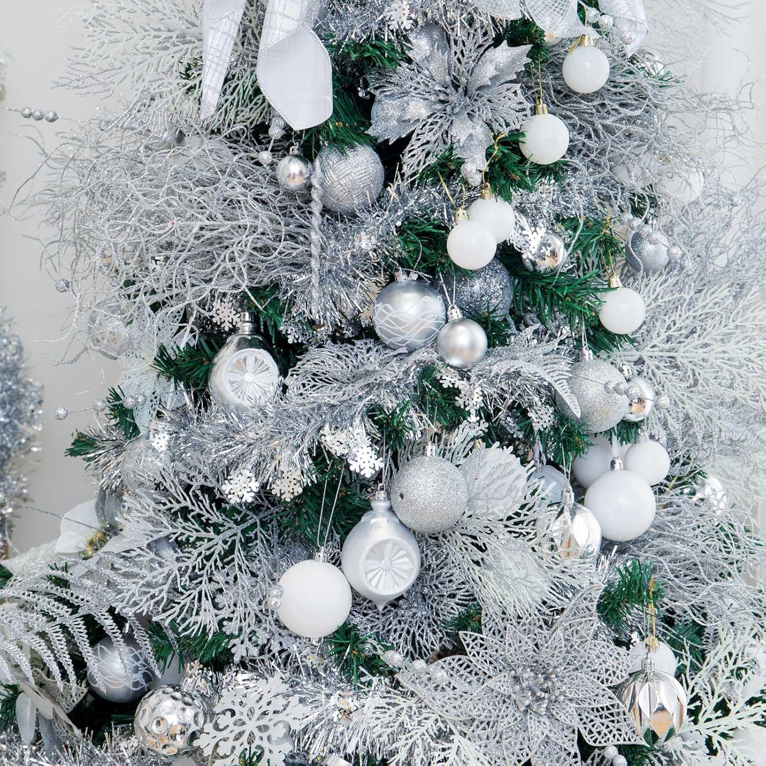 SY CRAFT Juego de 86 adornos de copos de nieve de bola de Navidad inastillables colgantes, con paquete de regalo de mano para decoración de árbol de