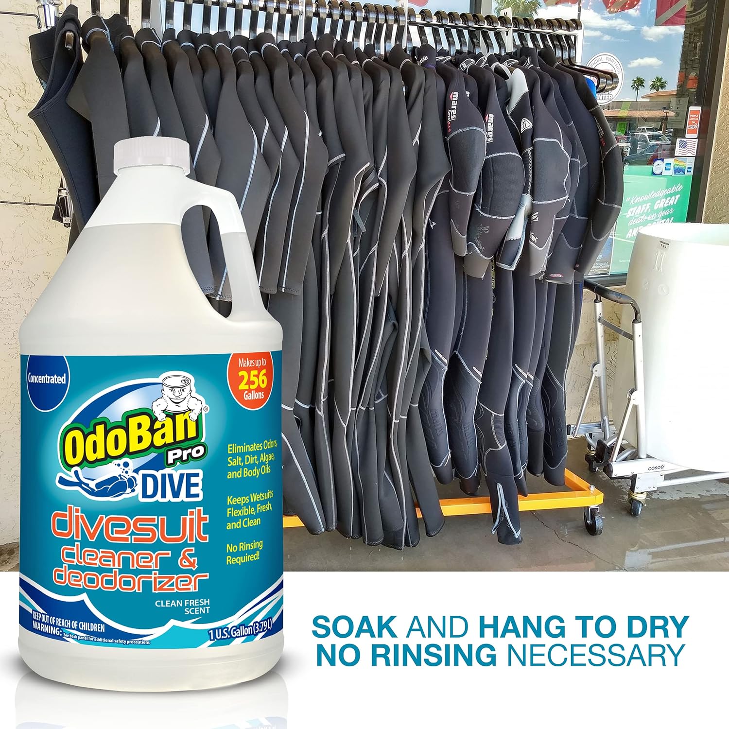 OdoBan Dive No-Rinse – Limpiador concentrado para trajes de neopreno, 1 galón
